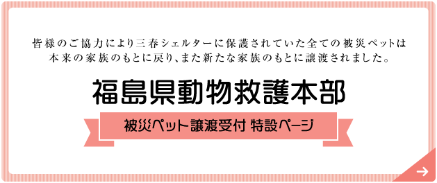 福島県動物救護本部 被災ペット譲渡受付 特設ページ